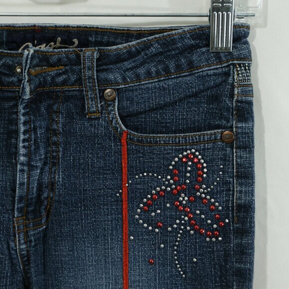 Y2K Clash Jeans USA Kids 12 Butterfly Embroidered Flare Jeans 26x26 Red Stripe - Picture 7 of 12